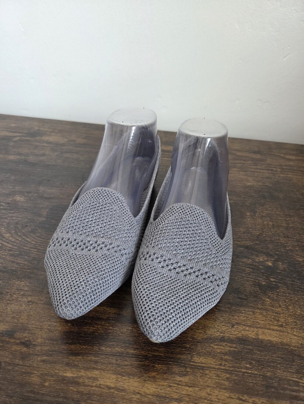 Gray Knit Pointed Toe Ballet Flat Shoes Slip On Preppy Comfy Office School 6 - Picture 3 of 9